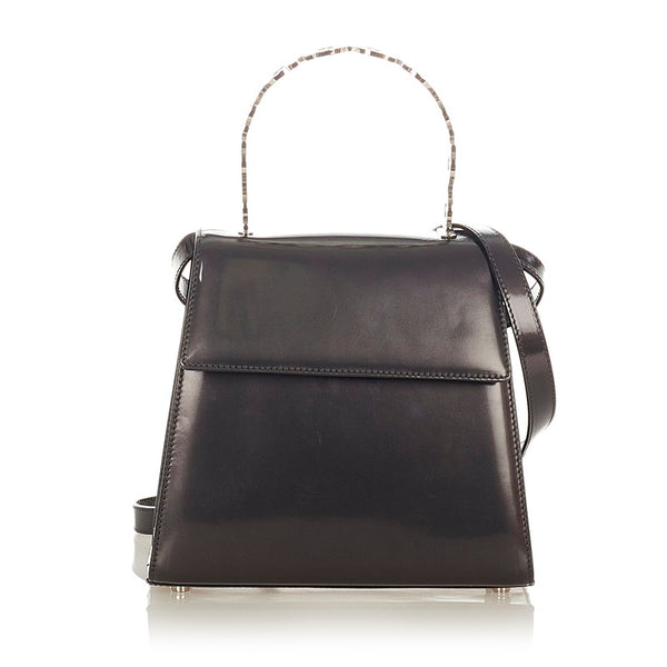 サルヴァトーレフェラガモ ガンチーニ ハンドバッグ ショルダーバッグ 2WAY P21 6770 メタリックブラック パテントレザー レディース Salvatore Ferragamo 【中古】