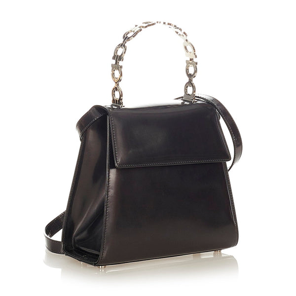 サルヴァトーレフェラガモ ガンチーニ ハンドバッグ ショルダーバッグ 2WAY P21 6770 メタリックブラック パテントレザー レディース Salvatore Ferragamo 【中古】