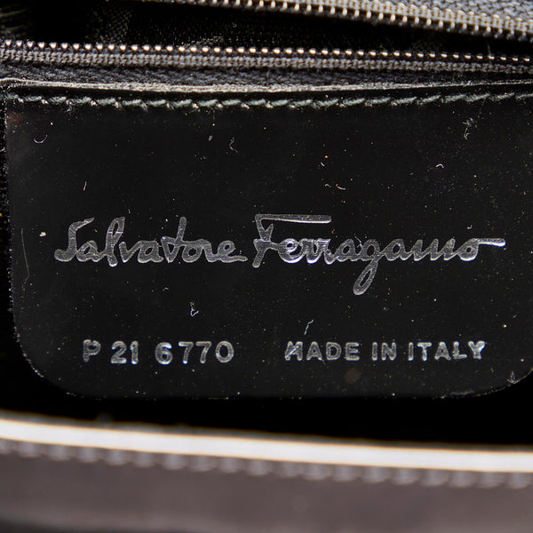 サルヴァトーレフェラガモ ガンチーニ ハンドバッグ ショルダーバッグ 2WAY P21 6770 メタリックブラック パテントレザー レディース Salvatore Ferragamo 【中古】