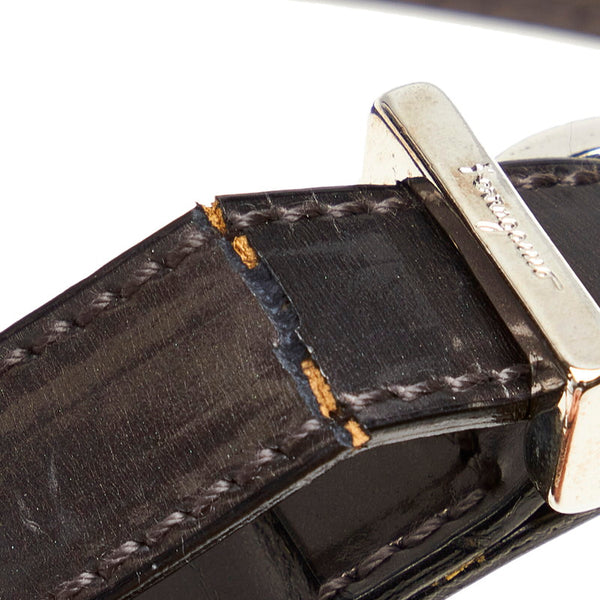 サルヴァトーレフェラガモ ガンチーニ ハンドバッグ ショルダーバッグ 2WAY P21 6770 メタリックブラック パテントレザー レディース Salvatore Ferragamo 【中古】