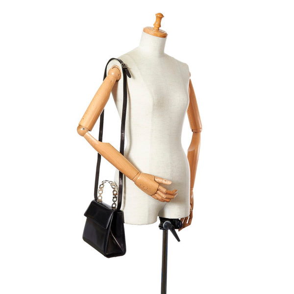 サルヴァトーレフェラガモ ガンチーニ ハンドバッグ ショルダーバッグ 2WAY P21 6770 メタリックブラック パテントレザー レディース Salvatore Ferragamo 【中古】