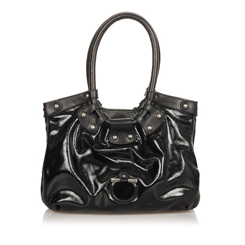 サルヴァトーレフェラガモ ガンチーニ ハンドバッグ EE 21 7805 ブラック パテントレザー レザー レディース Salvatore Ferragamo 【中古】