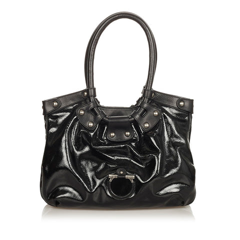 サルヴァトーレフェラガモ ガンチーニ ハンドバッグ EE 21 7805 ブラック パテントレザー レザー レディース Salvatore Ferragamo 【中古】