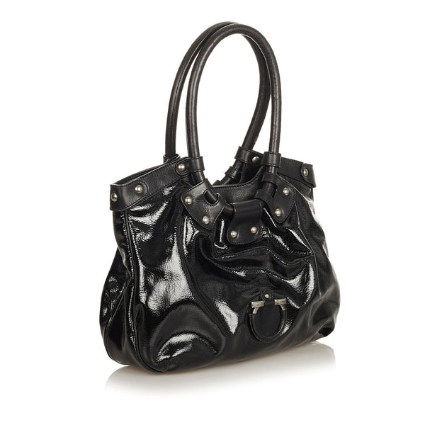 サルヴァトーレフェラガモ ガンチーニ ハンドバッグ EE 21 7805 ブラック パテントレザー レザー レディース Salvatore Ferragamo 【中古】