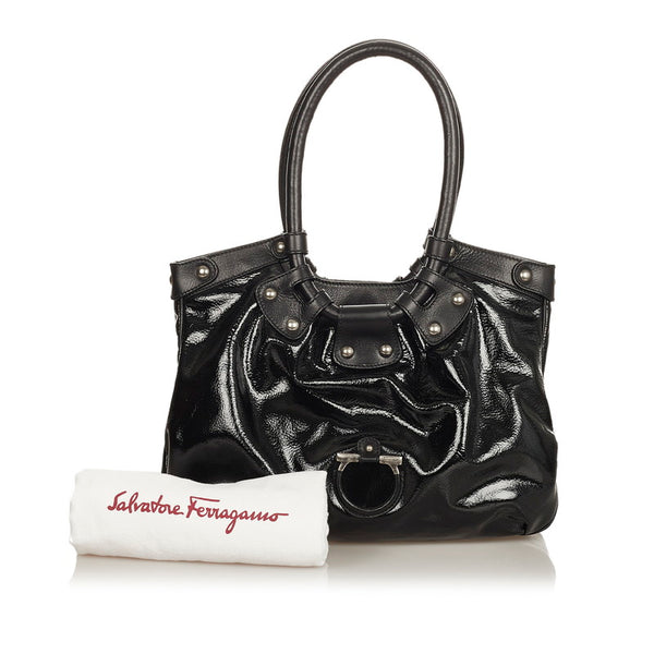 サルヴァトーレフェラガモ ガンチーニ ハンドバッグ EE 21 7805 ブラック パテントレザー レザー レディース Salvatore Ferragamo 【中古】