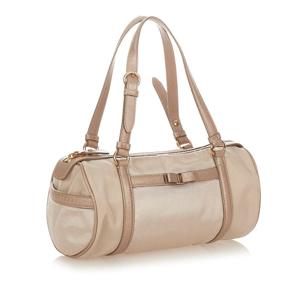 サルヴァトーレフェラガモ ヴァラリボン EE-21 C160 ピンクベージュ ナイロン レザー ハンドバッグ レディース Salvatore Ferragamo 【中古】