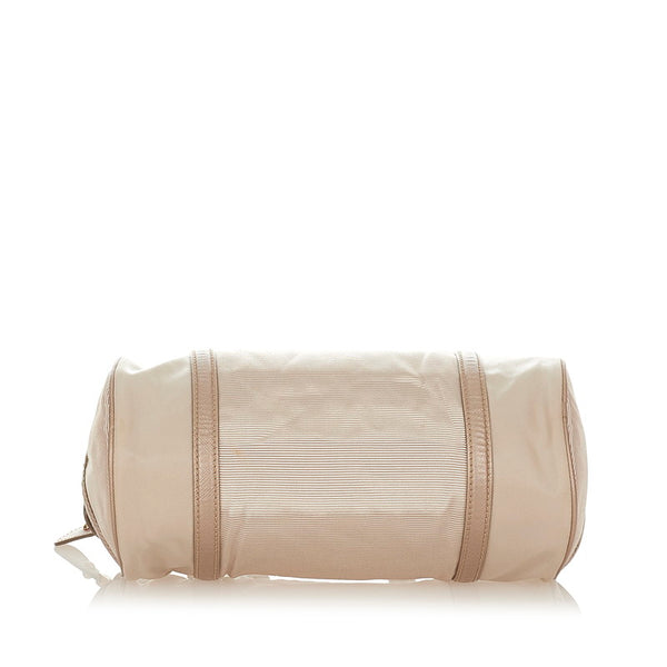 サルヴァトーレフェラガモ ヴァラリボン EE-21 C160 ピンクベージュ ナイロン レザー ハンドバッグ レディース Salvatore Ferragamo 【中古】