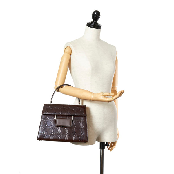 サルヴァトーレフェラガモ ガンチーニ DY-21 0855 ブラウン レザー ハンドバッグ レディース Salvatore Ferragamo 【中古】