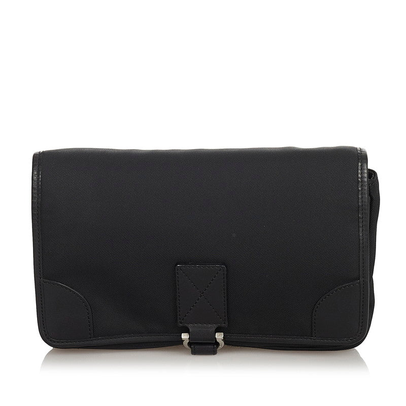 サルヴァトーレフェラガモ ガンチーニ EO-24 4041 ブラック ナイロン レザー セカンドバッグ メンズ Salvatore Ferragamo 【中古】