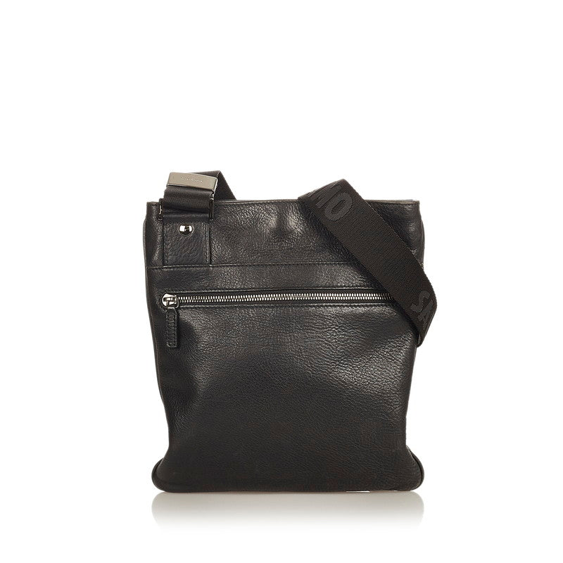サルヴァトーレフェラガモ ロゴ ストラップ FZ-24 8106 ブラック レザー 斜め掛け ショルダーバッグ メンズ Salvatore Ferragamo 【中古】