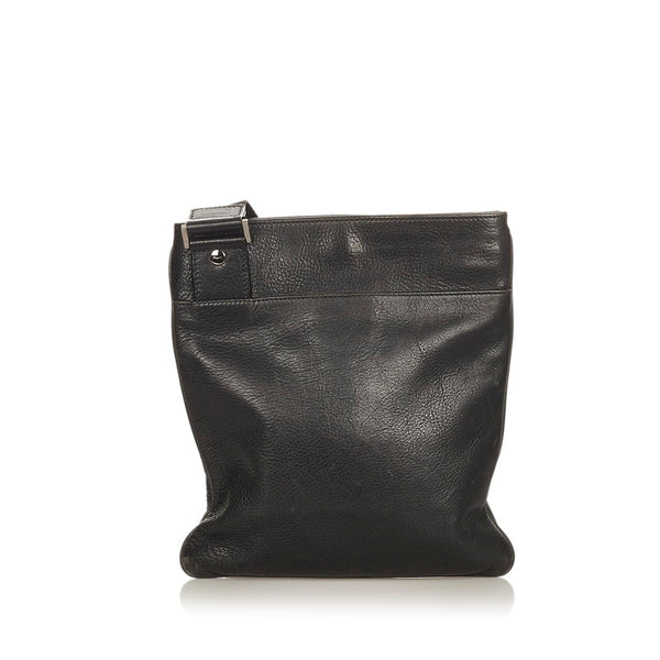 サルヴァトーレフェラガモ ロゴ ストラップ FZ-24 8106 ブラック レザー 斜め掛け ショルダーバッグ メンズ Salvatore Ferragamo 【中古】