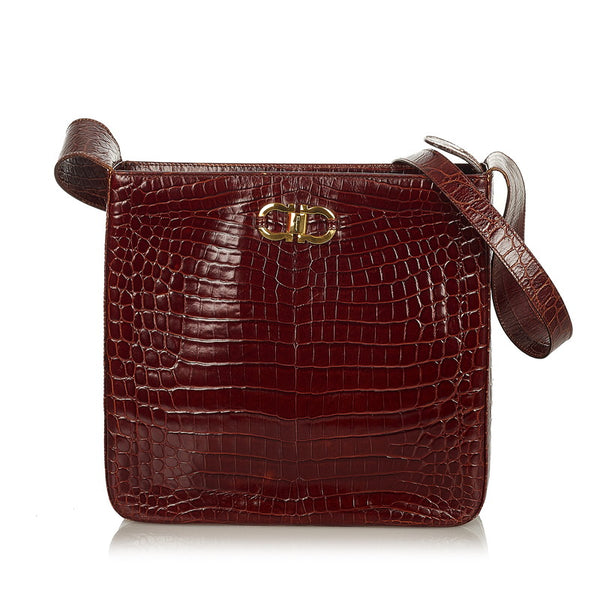 サルヴァトーレフェラガモ AQ21 6241 ブラウン 型押しレザー ショルダーバッグ レディース Salvatore Ferragamo 【中古】