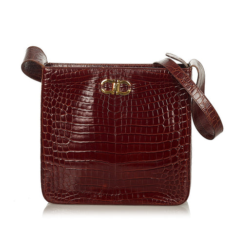 サルヴァトーレフェラガモ AQ21 6241 ブラウン 型押しレザー ショルダーバッグ レディース Salvatore Ferragamo 【中古】