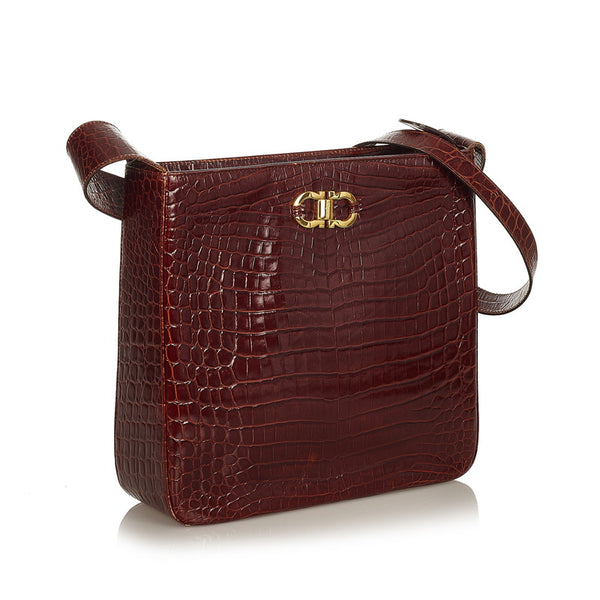 サルヴァトーレフェラガモ AQ21 6241 ブラウン 型押しレザー ショルダーバッグ レディース Salvatore Ferragamo 【中古】