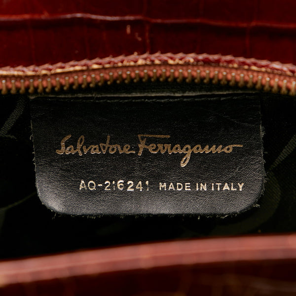 サルヴァトーレフェラガモ AQ21 6241 ブラウン 型押しレザー ショルダーバッグ レディース Salvatore Ferragamo 【中古】