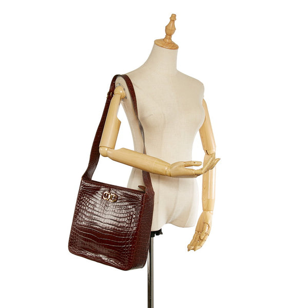 サルヴァトーレフェラガモ AQ21 6241 ブラウン 型押しレザー ショルダーバッグ レディース Salvatore Ferragamo 【中古】