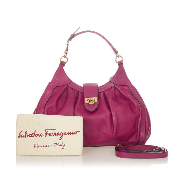 サルヴァトーレフェラガモ ガンチーニ  ハンドバッグ ショルダーバッグ 2WAY AU-21/D228 パープル レザー レディース Salvatore Ferragamo 【中古】