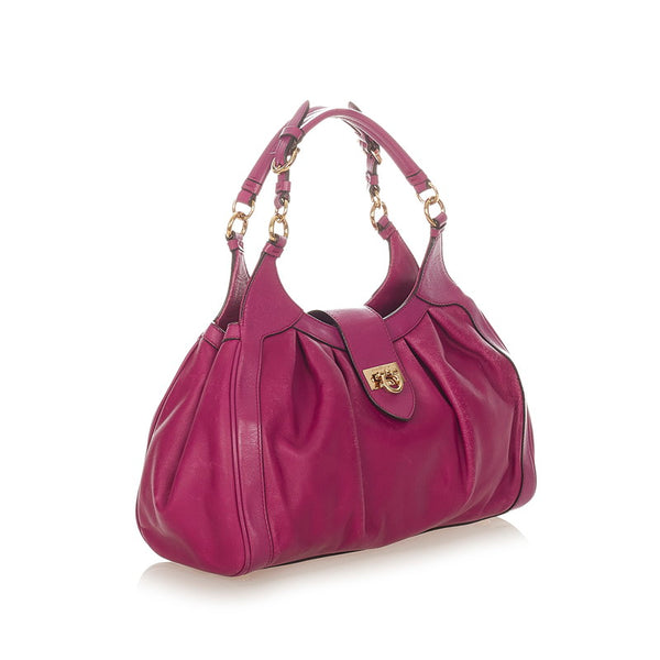 サルヴァトーレフェラガモ ガンチーニ  ハンドバッグ ショルダーバッグ 2WAY AU-21/D228 パープル レザー レディース Salvatore Ferragamo 【中古】