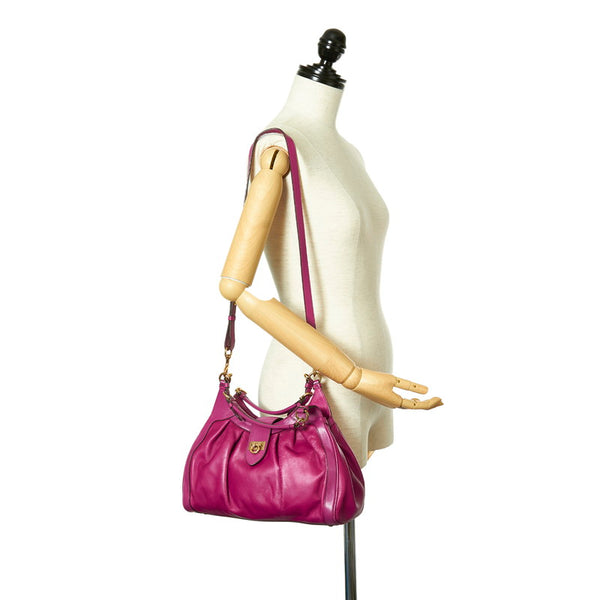 サルヴァトーレフェラガモ ガンチーニ  ハンドバッグ ショルダーバッグ 2WAY AU-21/D228 パープル レザー レディース Salvatore Ferragamo 【中古】