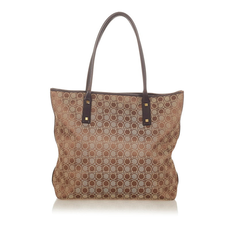 サルヴァトーレフェラガモ ガンチーニ BA 21 1802 ブラウン キャンバス ショルダーバッグ トートバッグ レディース Salvatore Ferragamo 【中古】