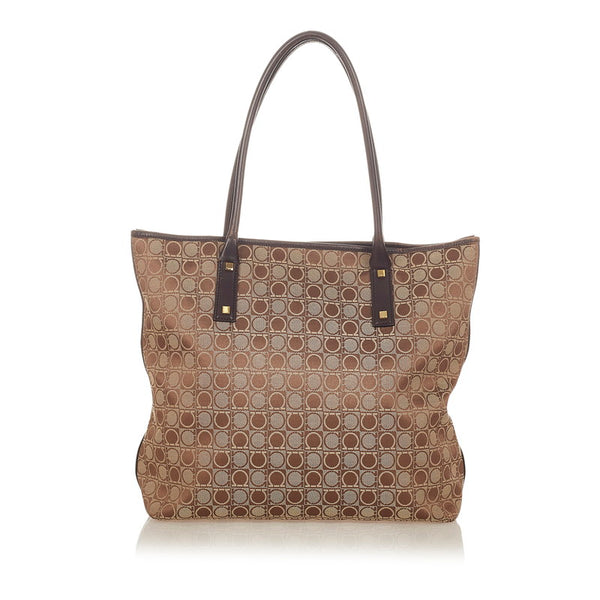 サルヴァトーレフェラガモ ガンチーニ BA 21 1802 ブラウン キャンバス ショルダーバッグ トートバッグ レディース Salvatore Ferragamo 【中古】