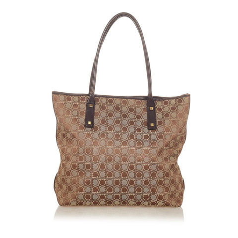 サルヴァトーレフェラガモ ガンチーニ BA 21 1802 ブラウン キャンバス ショルダーバッグ トートバッグ レディース Salvatore Ferragamo 【中古】