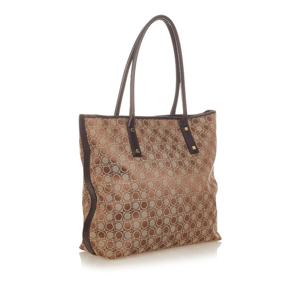 サルヴァトーレフェラガモ ガンチーニ BA 21 1802 ブラウン キャンバス ショルダーバッグ トートバッグ レディース Salvatore Ferragamo 【中古】