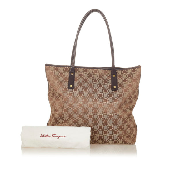 サルヴァトーレフェラガモ ガンチーニ BA 21 1802 ブラウン キャンバス ショルダーバッグ トートバッグ レディース Salvatore Ferragamo 【中古】