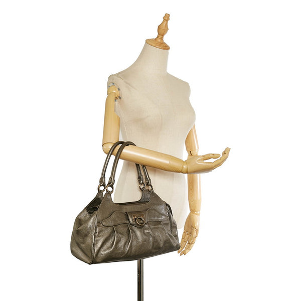 サルヴァトーレフェラガモ ガンチーニ EE21-A069 メタリックブラック グレー レザー トートバッグ レディース Salvatore Ferragamo 【中古】