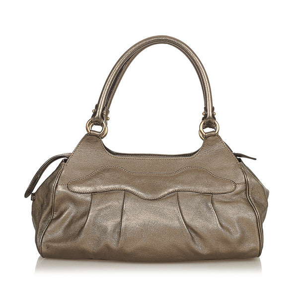 サルヴァトーレフェラガモ ガンチーニ EE21-A069 メタリックブラック グレー レザー トートバッグ レディース Salvatore Ferragamo 【中古】