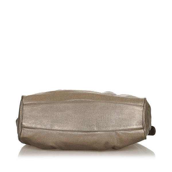 サルヴァトーレフェラガモ ガンチーニ EE21-A069 メタリックブラック グレー レザー トートバッグ レディース Salvatore Ferragamo 【中古】