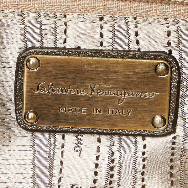 サルヴァトーレフェラガモ ガンチーニ EE21-A069 メタリックブラック グレー レザー トートバッグ レディース Salvatore Ferragamo 【中古】