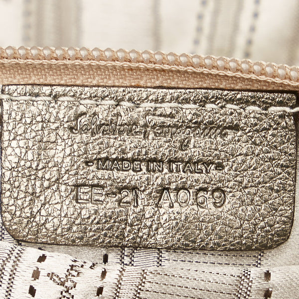 サルヴァトーレフェラガモ ガンチーニ EE21-A069 メタリックブラック グレー レザー トートバッグ レディース Salvatore Ferragamo 【中古】