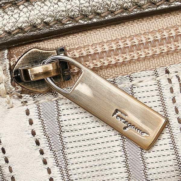 サルヴァトーレフェラガモ ガンチーニ EE21-A069 メタリックブラック グレー レザー トートバッグ レディース Salvatore Ferragamo 【中古】