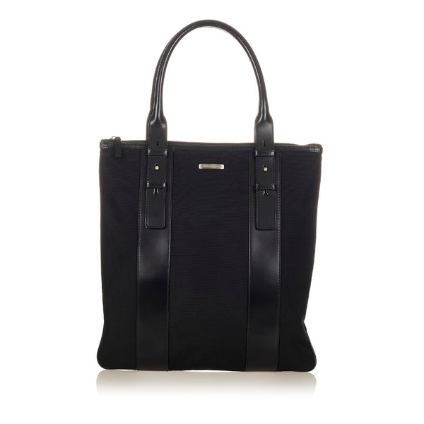 サルヴァトーレフェラガモ トートバッグ AU-24 6537 ブラック ナイロン レザー レディース Salvatore Ferragamo 【中古】