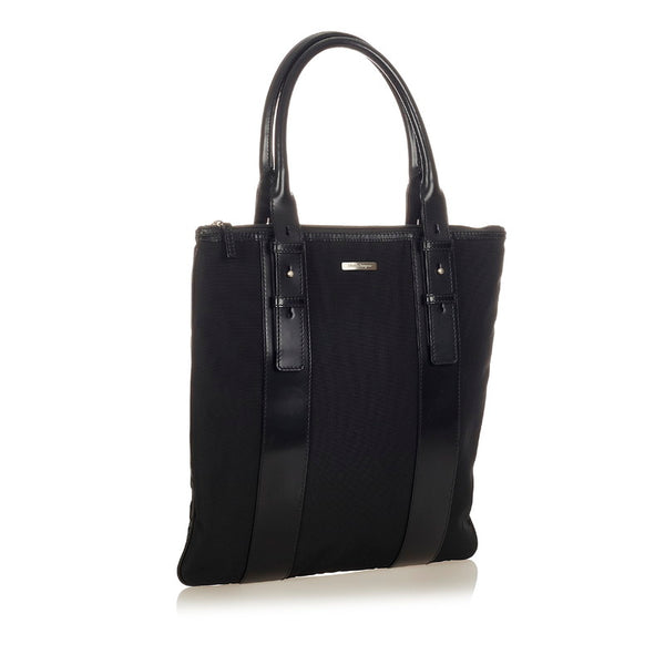 サルヴァトーレフェラガモ トートバッグ AU-24 6537 ブラック ナイロン レザー レディース Salvatore Ferragamo 【中古】