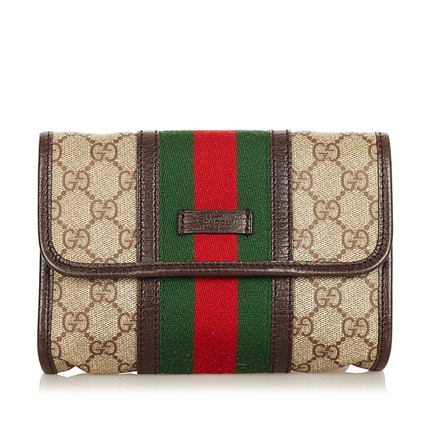 グッチ GGスプリーム シェリーライン 152597 ブラウン グリーン レッド PVC レザー ウエストバッグ レディース GUCCI 【中古】