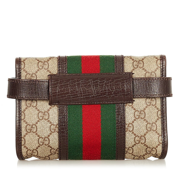 グッチ GGスプリーム シェリーライン 152597 ブラウン グリーン レッド PVC レザー ウエストバッグ レディース GUCCI 【中古】
