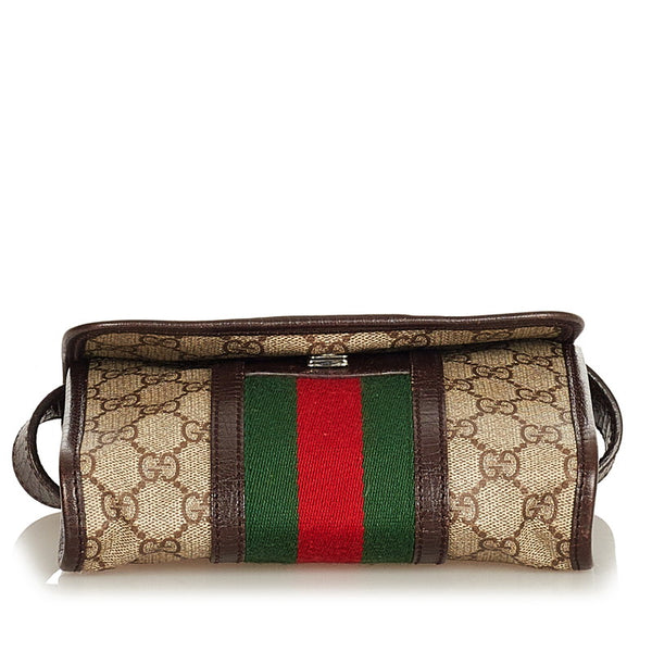 グッチ GGスプリーム シェリーライン 152597 ブラウン グリーン レッド PVC レザー ウエストバッグ レディース GUCCI 【中古】