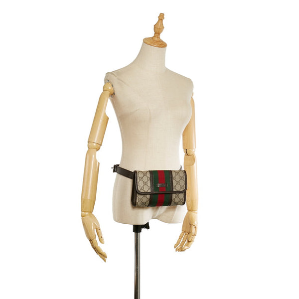 グッチ GGスプリーム シェリーライン 152597 ブラウン グリーン レッド PVC レザー ウエストバッグ レディース GUCCI 【中古】