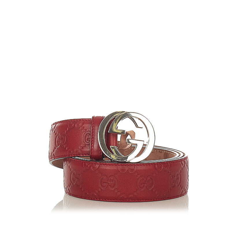 グッチ グッチシマ 368186 レッド レザー ベルト レディース GUCCI 【中古】