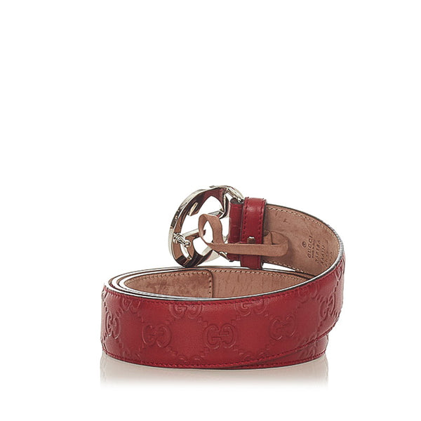 グッチ グッチシマ 368186 レッド レザー ベルト レディース GUCCI 【中古】