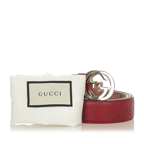 グッチ グッチシマ 368186 レッド レザー ベルト レディース GUCCI 【中古】