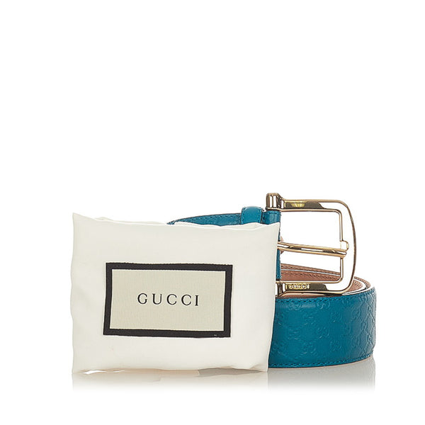 グッチ グッチシマ 480199 水色 レザー ベルト レディース GUCCI 【中古】