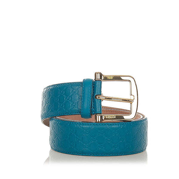 グッチ グッチシマ 480199 水色 レザー ベルト レディース GUCCI 【中古】