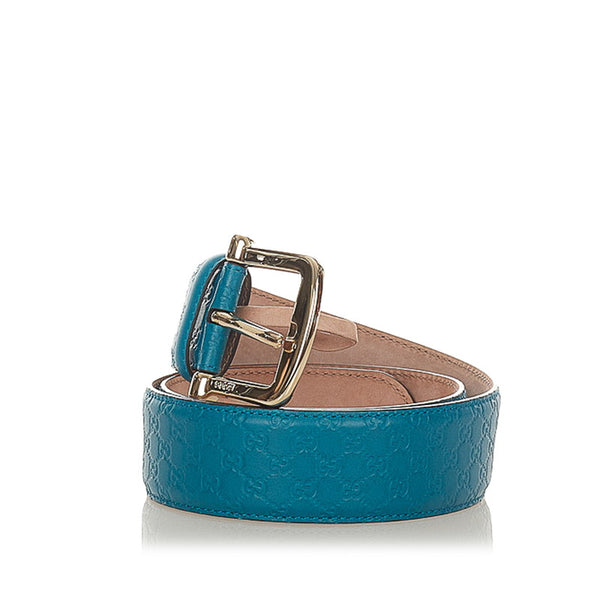 グッチ グッチシマ 480199 水色 レザー ベルト レディース GUCCI 【中古】