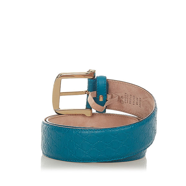 グッチ グッチシマ 480199 水色 レザー ベルト レディース GUCCI 【中古】