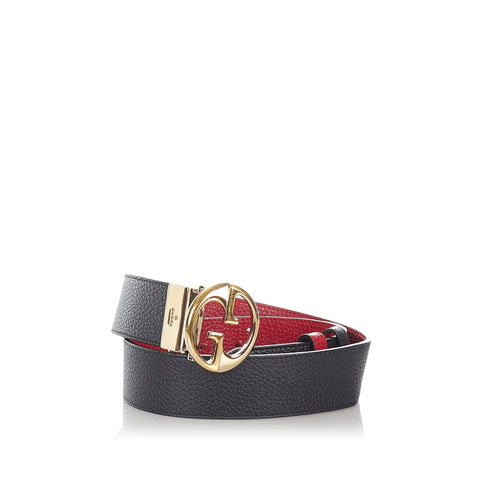 グッチ リバーシブル 450000 ブラック レッド レザー ベルト レディース GUCCI 【中古】