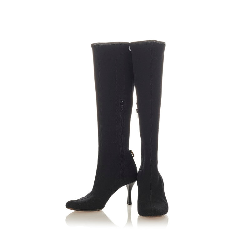 グッチ シェリーライン 116089 ブラック キャンバス レザー ロングブーツ レディース GUCCI 【中古】