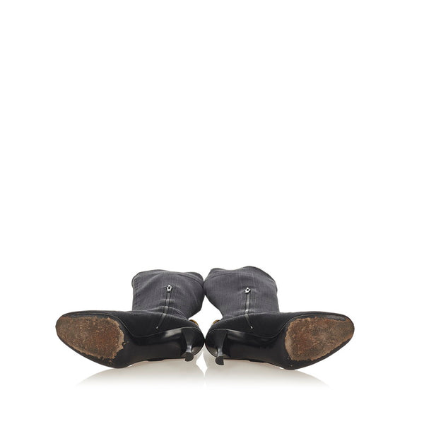 グッチ シェリーライン 116089 ブラック キャンバス レザー ロングブーツ レディース GUCCI 【中古】